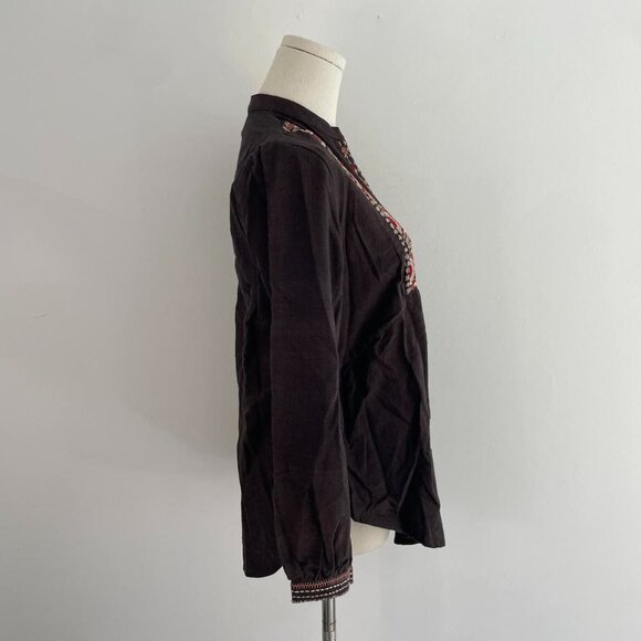 Fabindia Embroidered Cotton Tunic Top | Dark Brown | Womens Size Medium - Picture 2 of 5